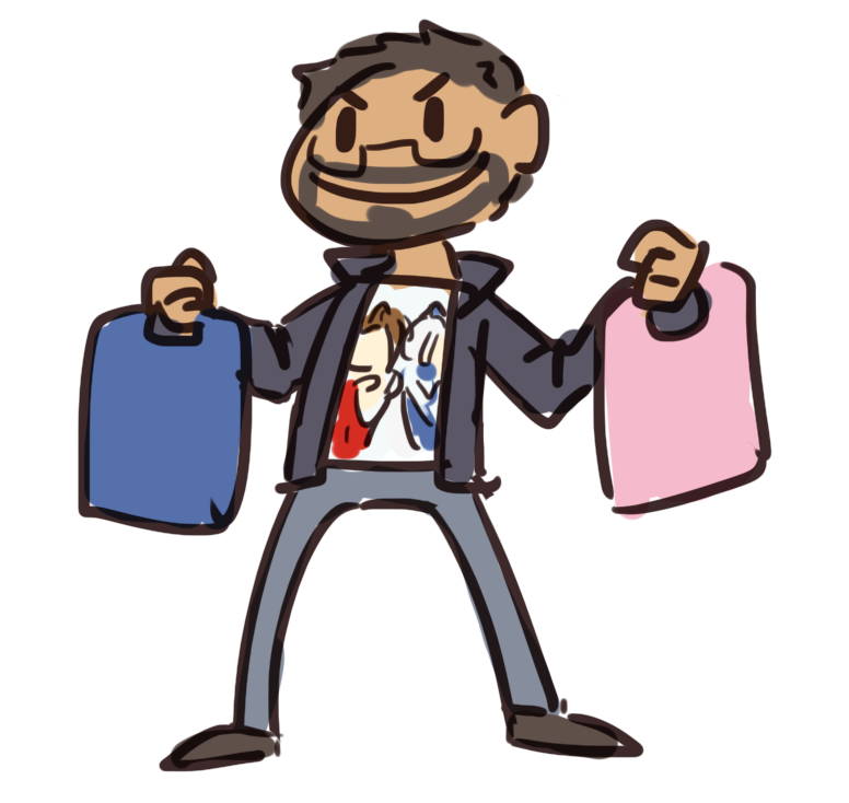 Raymond and bags of anime goods