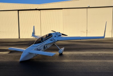 Port view of VariEze, cold sunrise